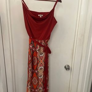 Rust Colored Maxi Dress with Curtain Top and Adjustable Straps by Corey P/ Large